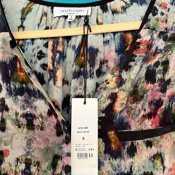 waverly grey liberant 100% silk blouse women’s sz 8 abstract multi blue NWT - Picture 9 of 14